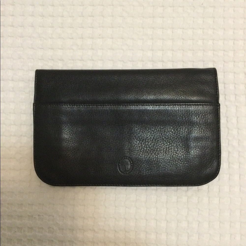 ✈️LEVENGER Black Leather Clutch Pouch w/ Dust Bag EUC